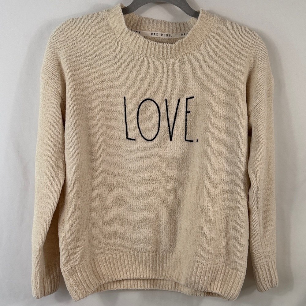 Rae Dunn Women’s Cream 'Love' Sweater. Embroidery Letters. Size L. Pull over